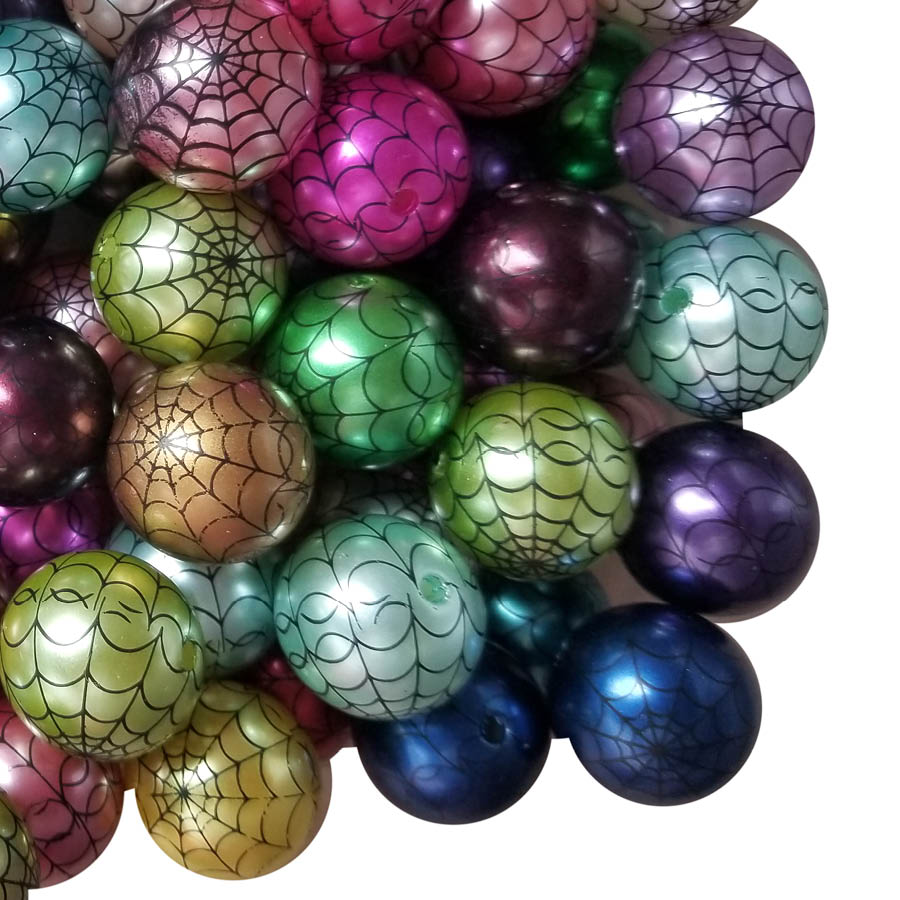 rainbow pearl spider web 20mm printed bubblegum beads