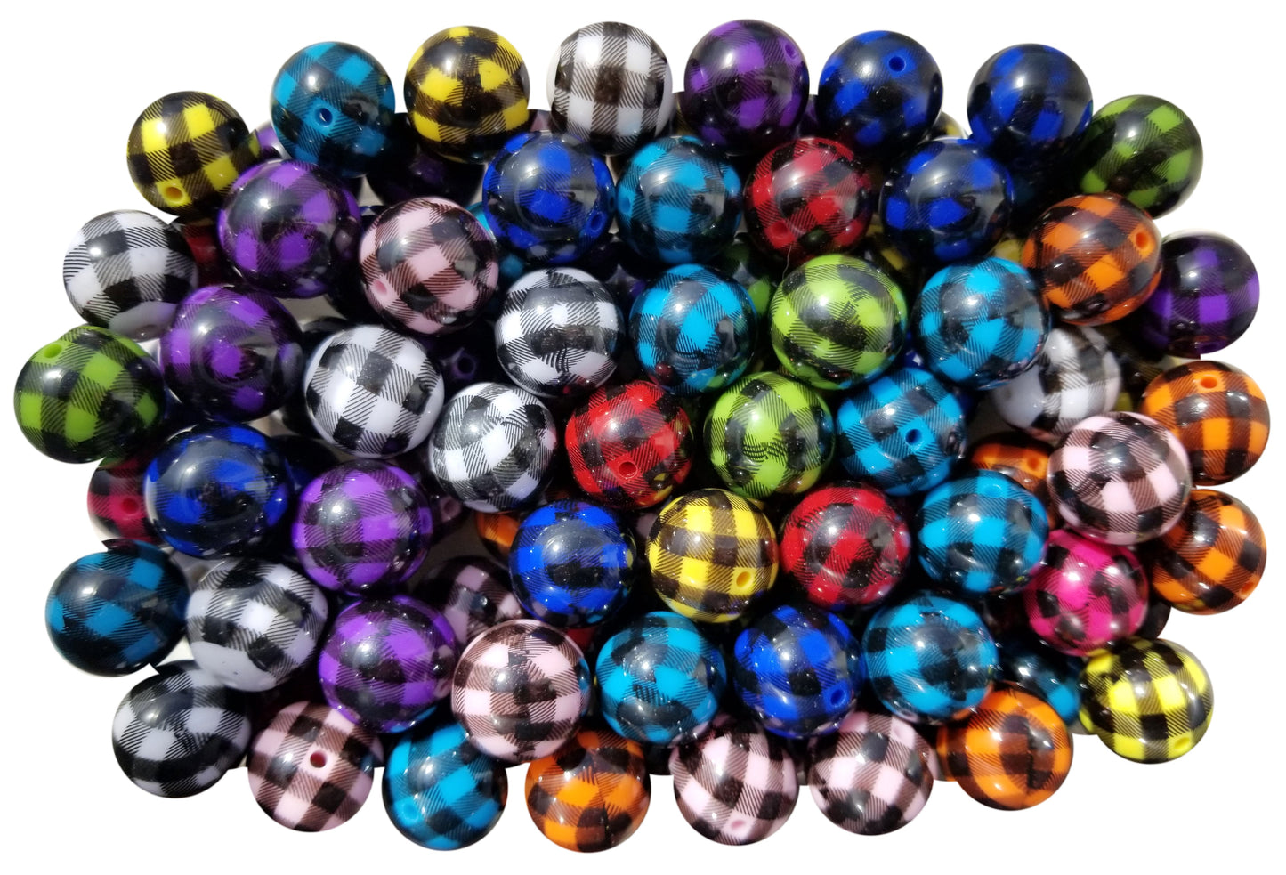 rainbow buffalo check plaid 20mm printed bubblegum beads