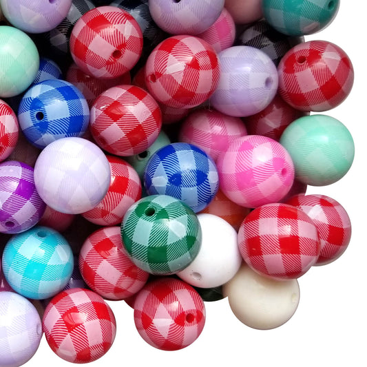 white rainbow buffalo check plaid 20mm printed bubblegum beads