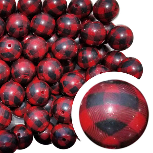 red buffalo check plaid 20mm printed bubblegum beads