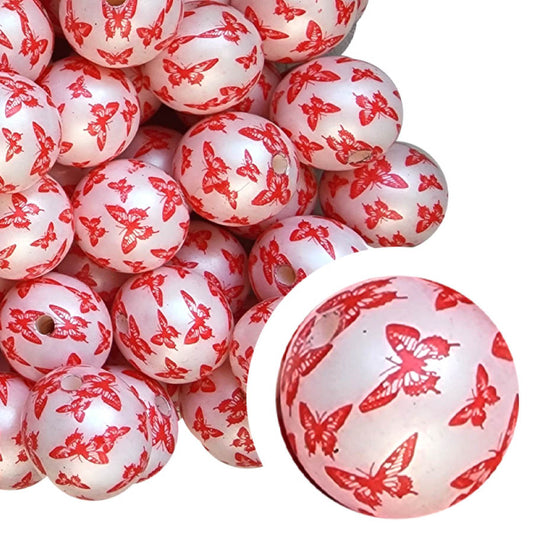 red butterfly print 20mm printed bubblegum beads