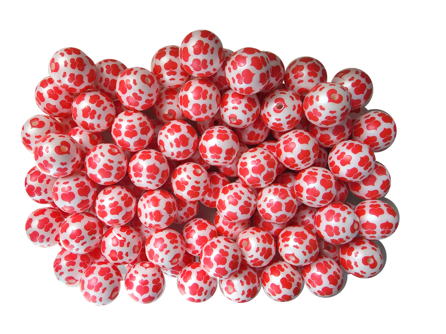 red cascading hearts 20mm printed bubblegum beads