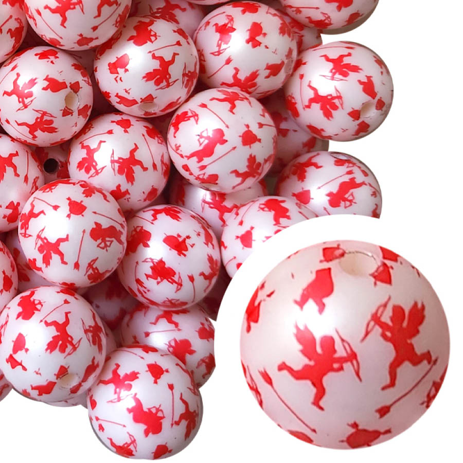 red cupid print 20mm printed wholesale bubblegum beads