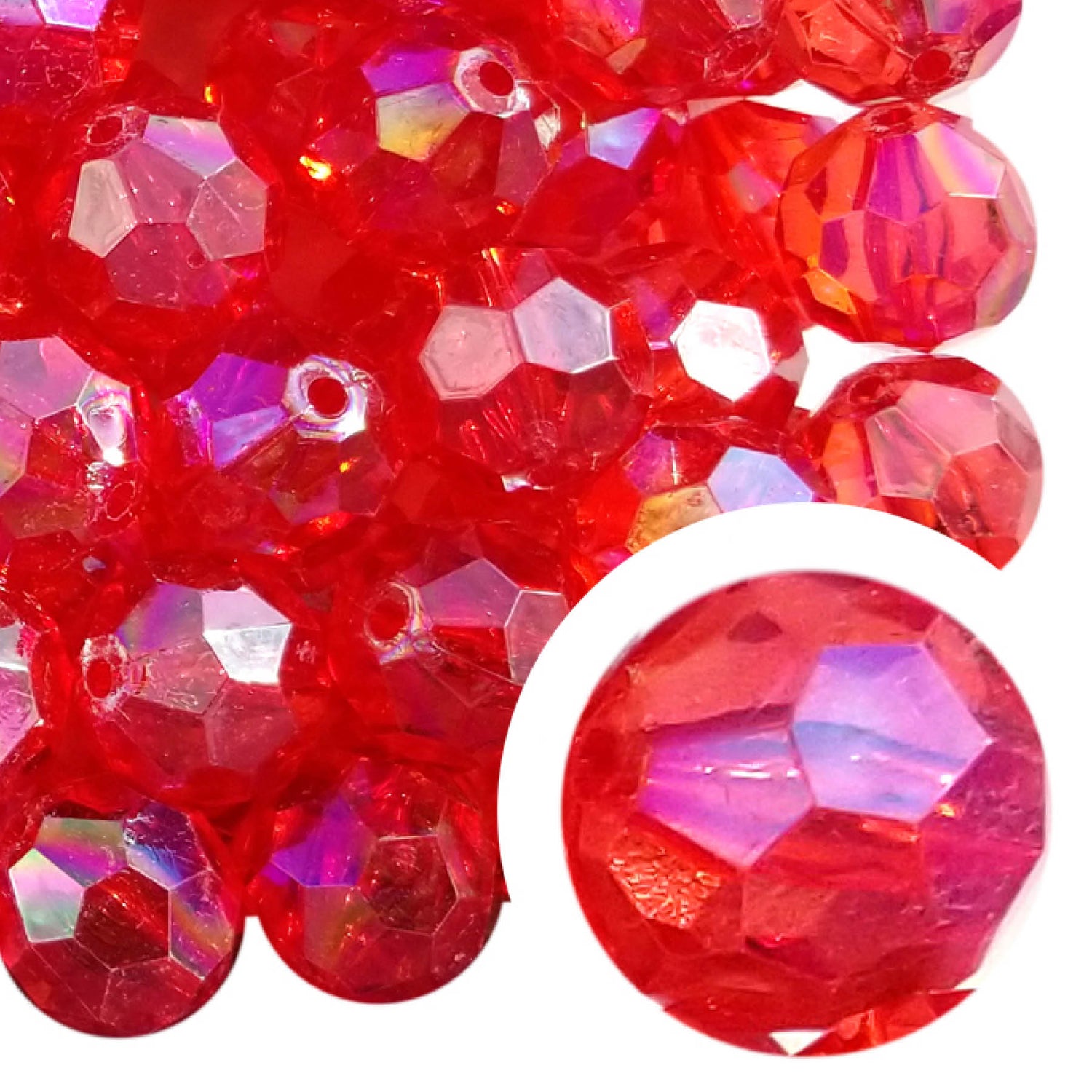 red faceted 20mm bubblegum beads
