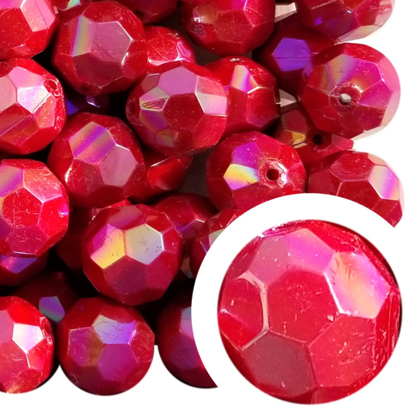 red opaque faceted 20mm bubblegum beads