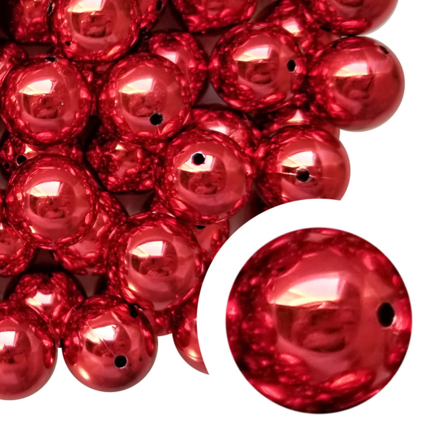 red metallic 20mm bubblegum beads