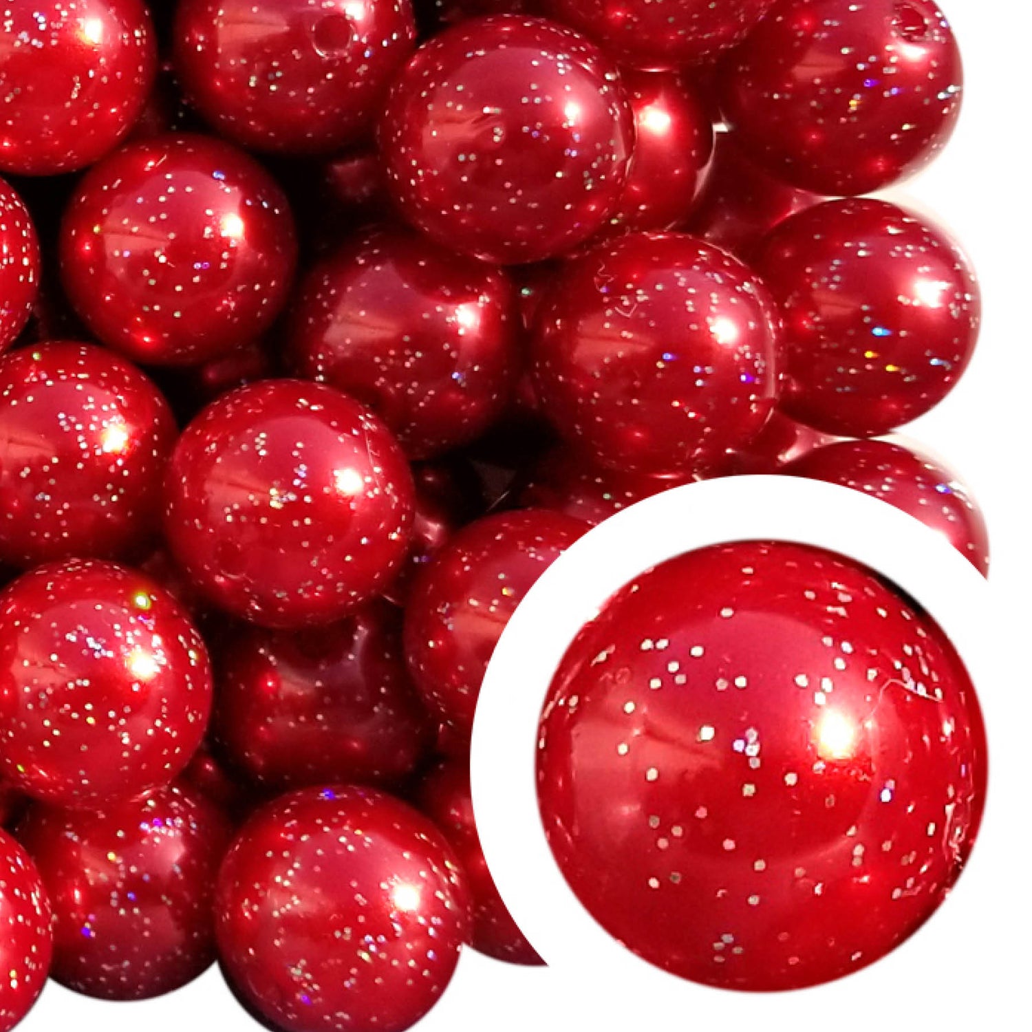 red pearl glitter 20mm bubblegum beads