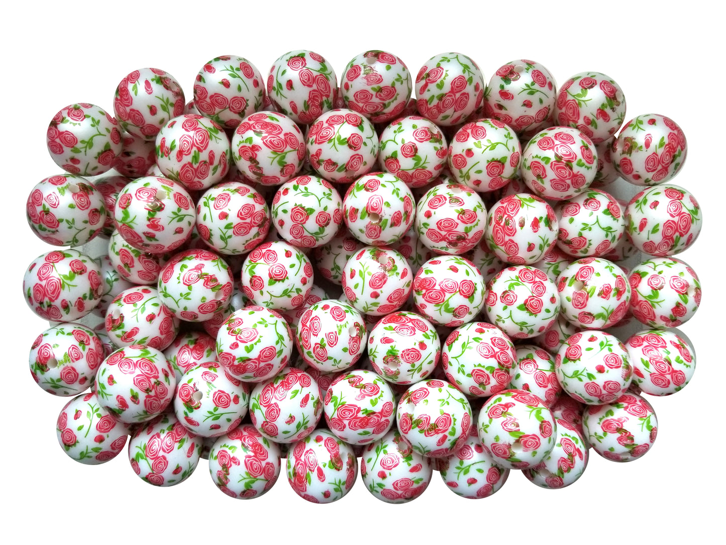 red roses 20mm printed bubblegum beads