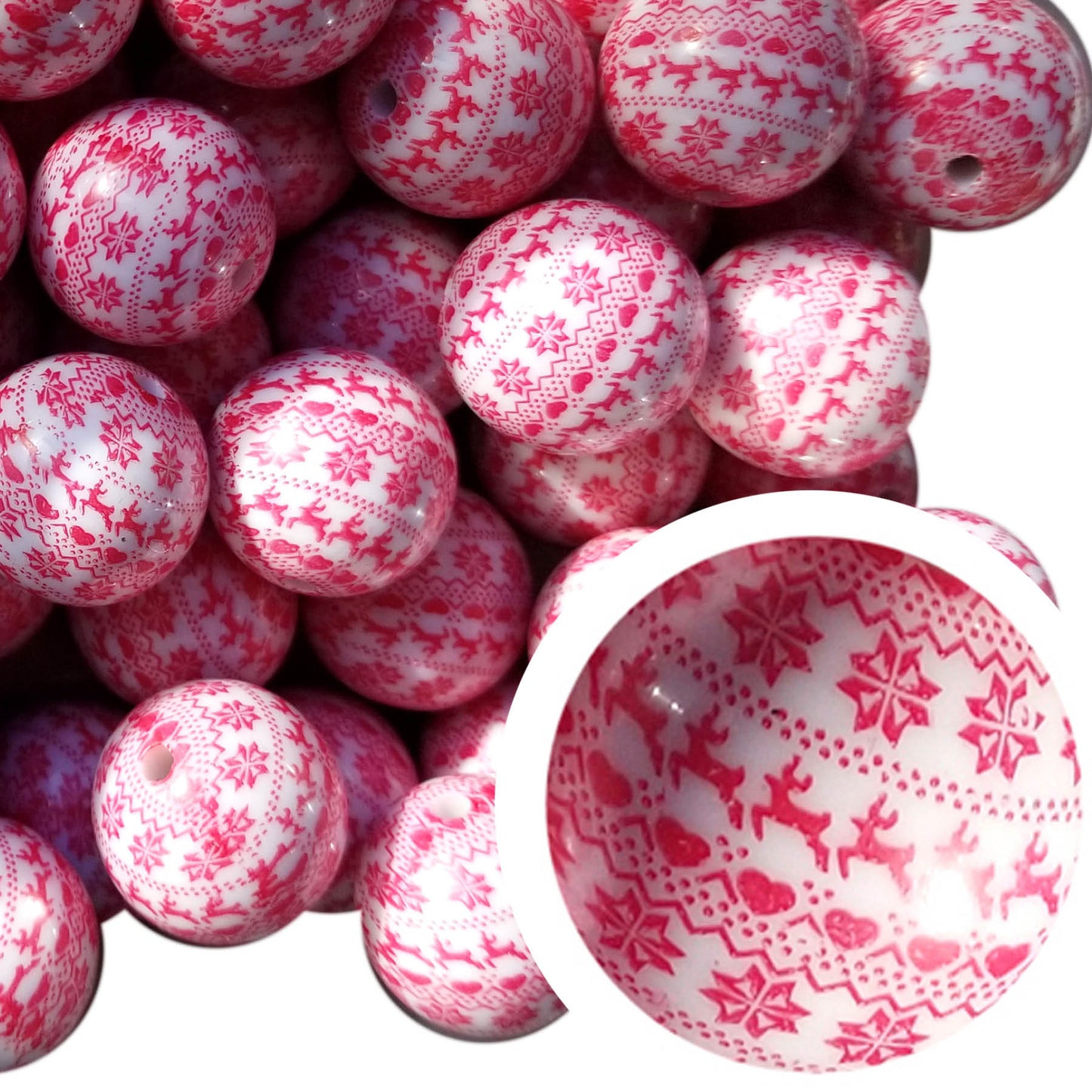 red ugly christmas sweater 20mm printed bubblegum beads