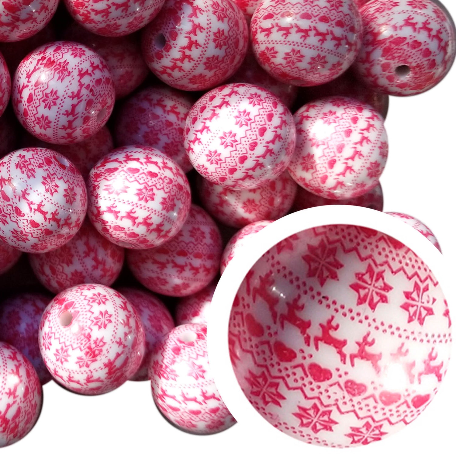 red ugly christmas sweater 20mm printed bubblegum beads