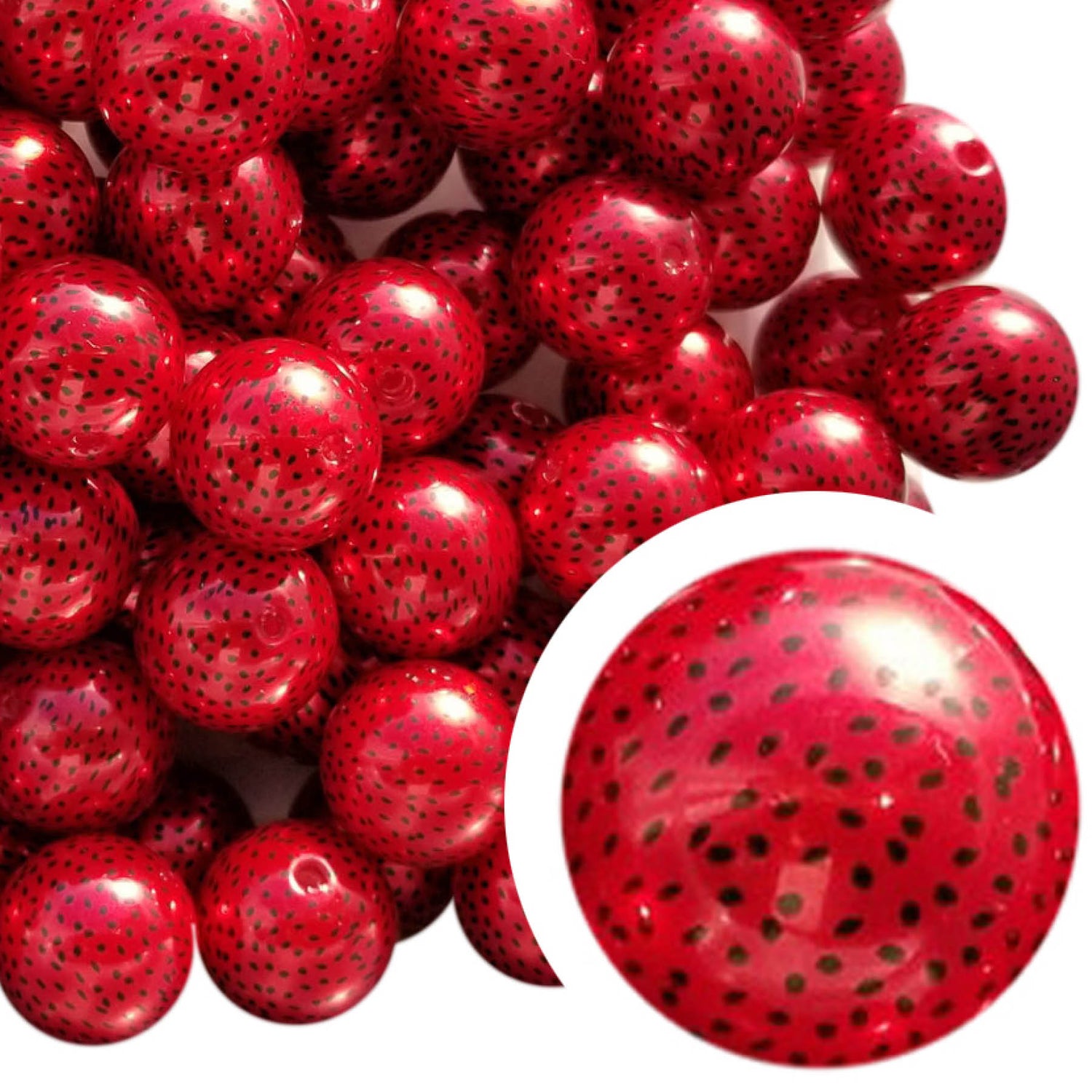 red watermelon seeds 20mm printed bubblegum beads