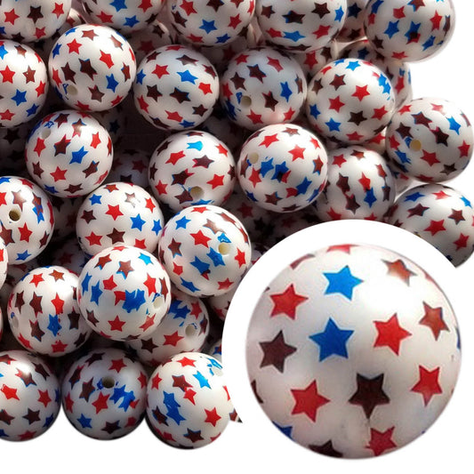 USA stars 20mm printed bubblegum beads