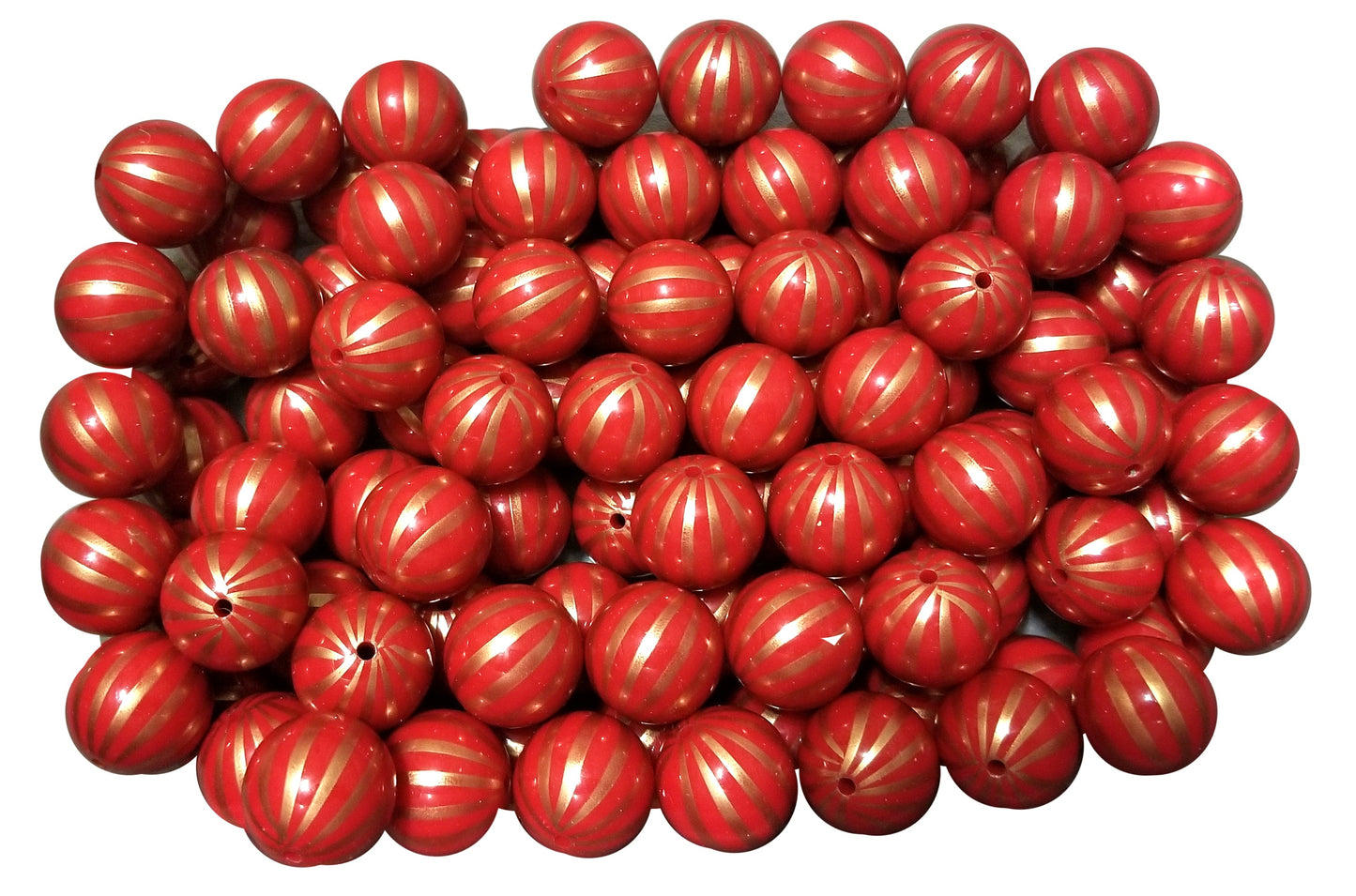 red & gold ornaments 20mm printed bubblegum beads