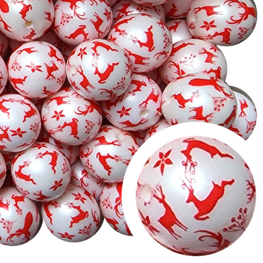 reindeer print 20mm printed wholesale bubblegum beads