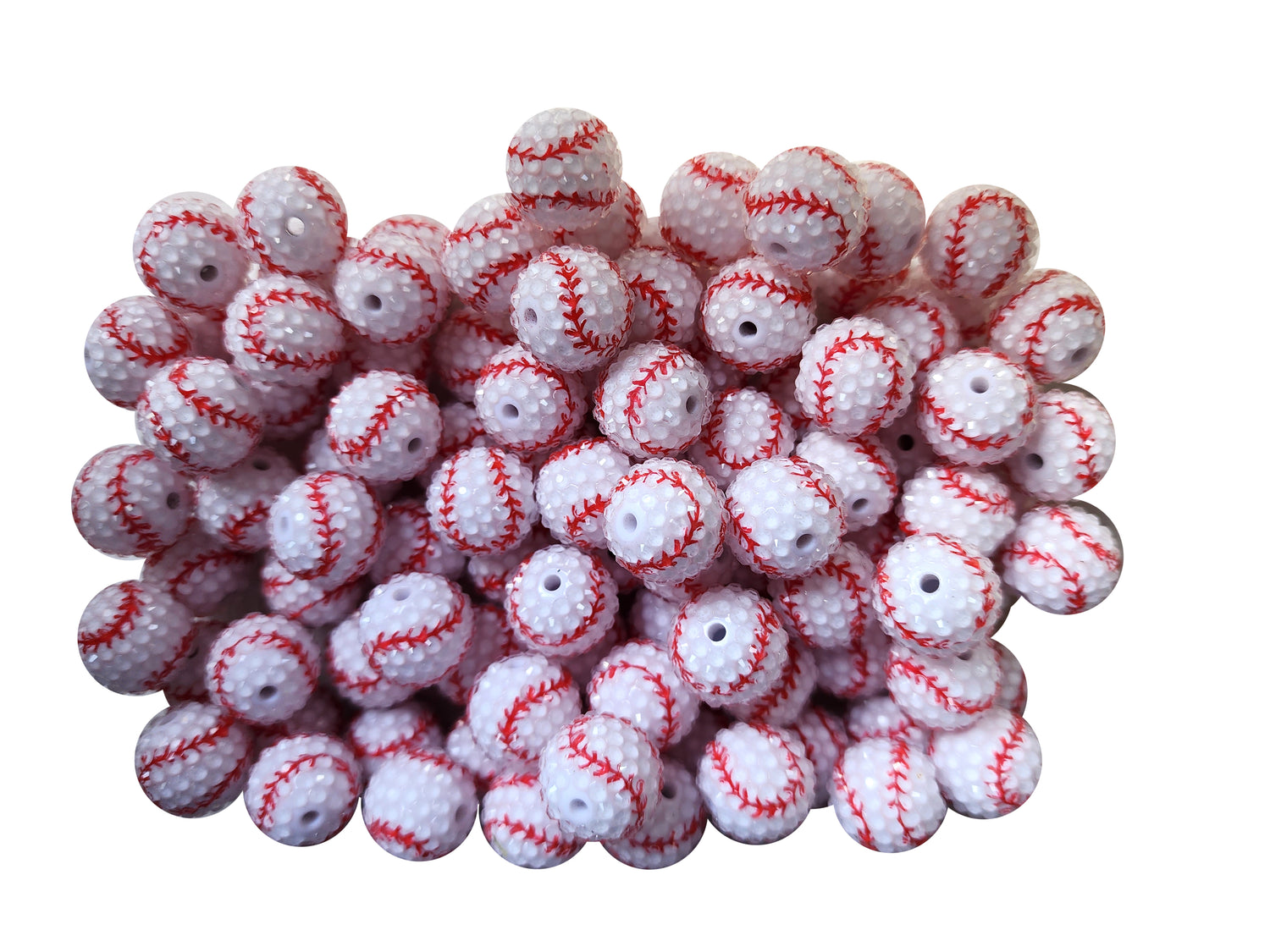 rhinestone baseball 20mm printed bubblegum beads