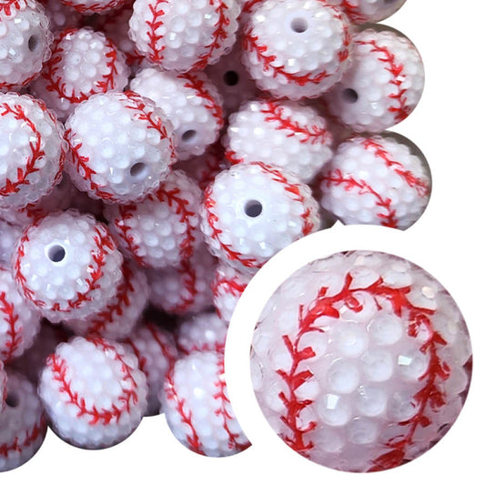 rhinestone baseball 20mm printed wholesale bubblegum beads