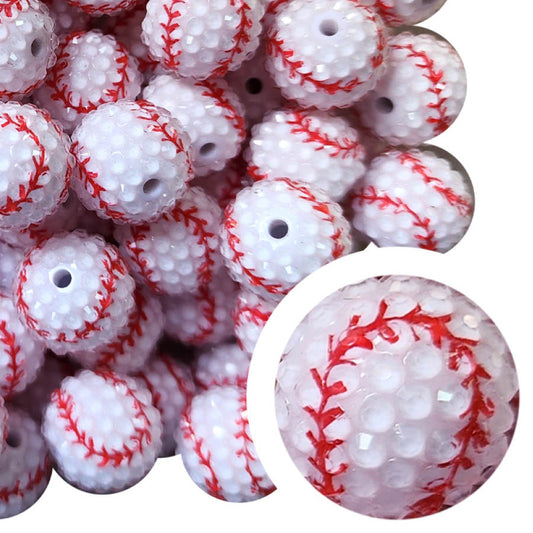 rhinestone baseball 20mm printed bubblegum beads