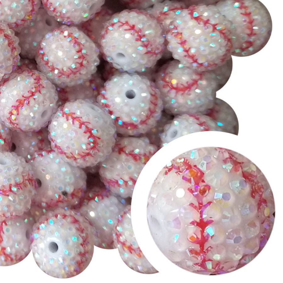 rhinestone baseball 20mm printed wholesale bubblegum beads