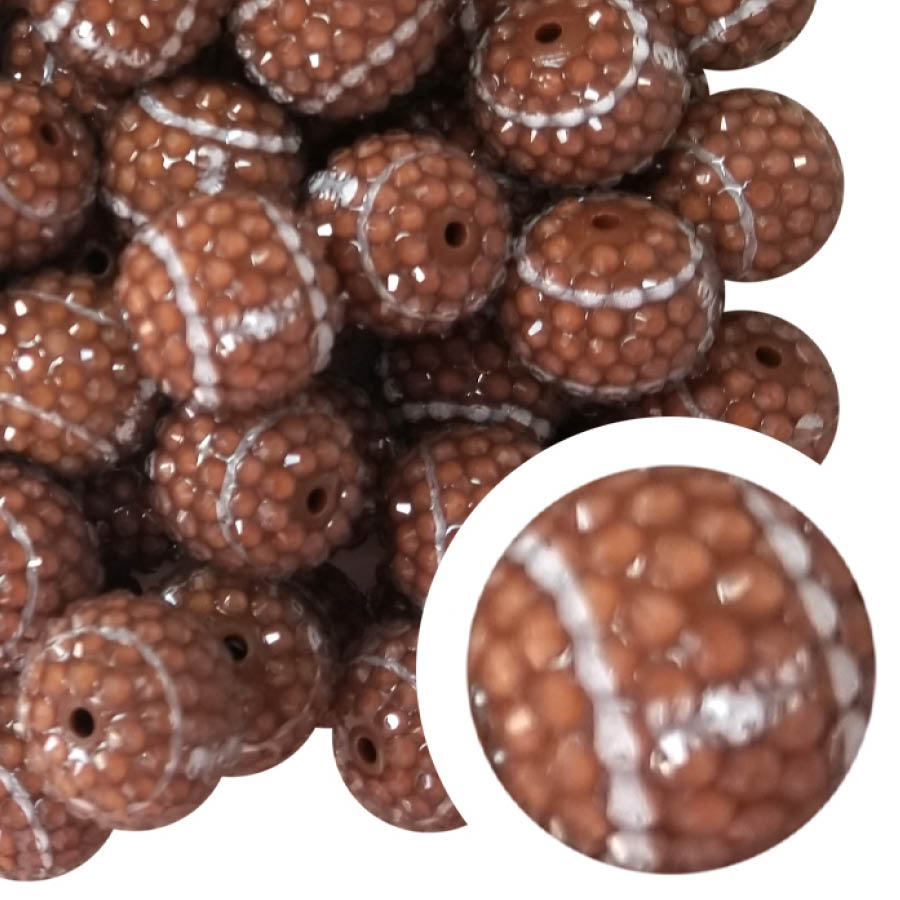 rhinestone football 20mm printed bubblegum beads