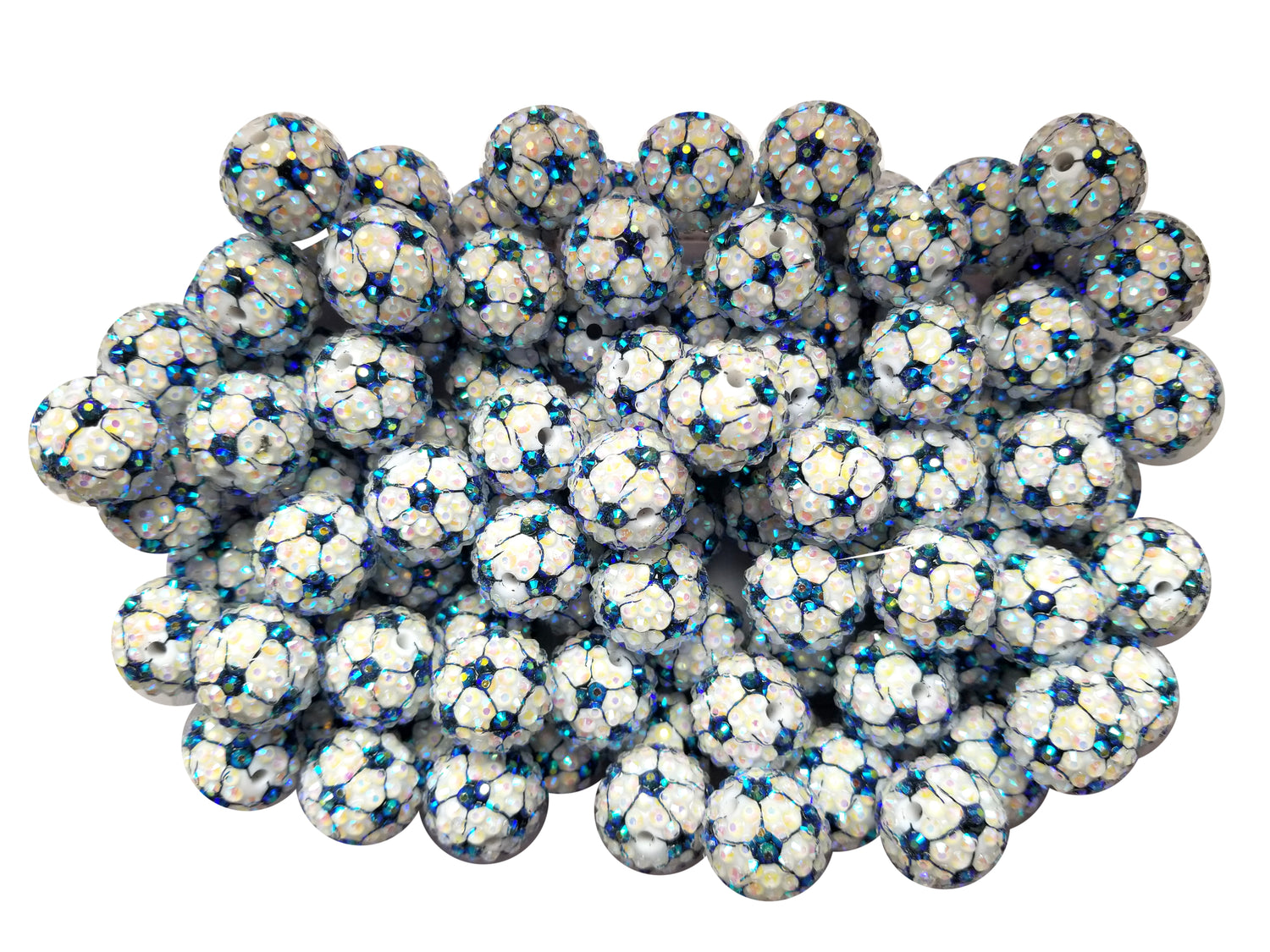 rhinestone soccer ball 20mm printed bubblegum beads