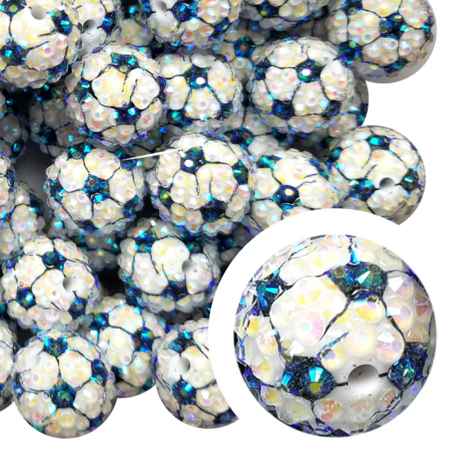 rhinestone soccer ball 20mm printed bubblegum beads