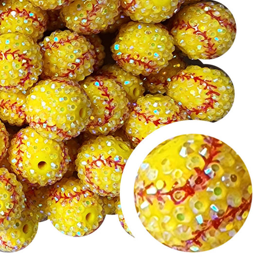 rhinestone softball AB 20mm printed wholesale bubblegum beads