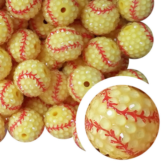 rhinestone softball 20mm printed bubblegum beads