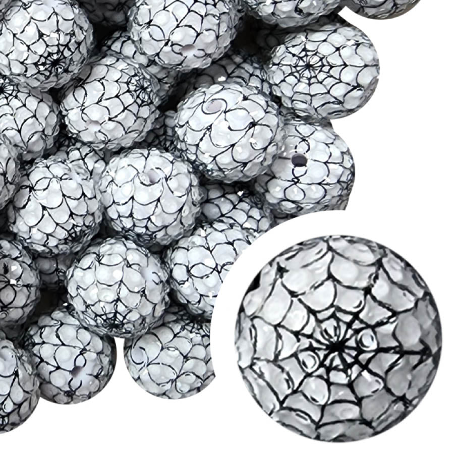 rhinestone white spider web 20mm printed wholesale bubblegum beads