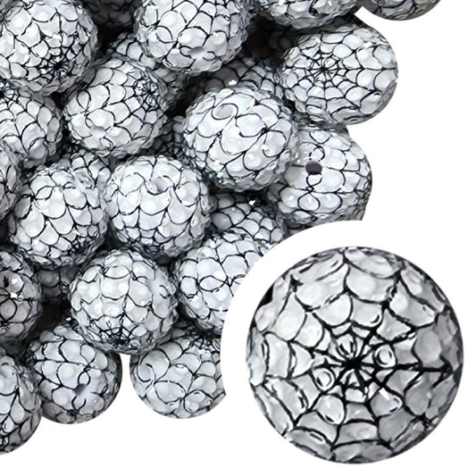 rhinestone white spider web 20mm printed wholesale bubblegum beads
