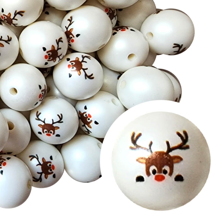 rudolph peeking 20mm printed bubblegum beads