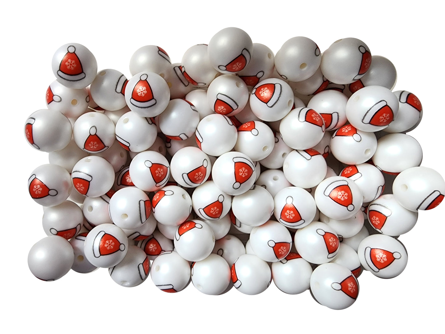 santa hat 20mm printed bubblegum beads