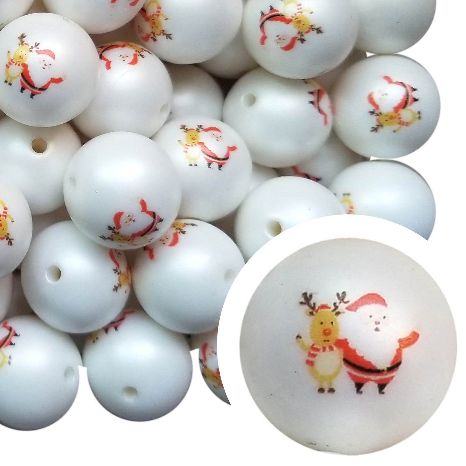 santa & rudolph 20mm printed bubblegum beads