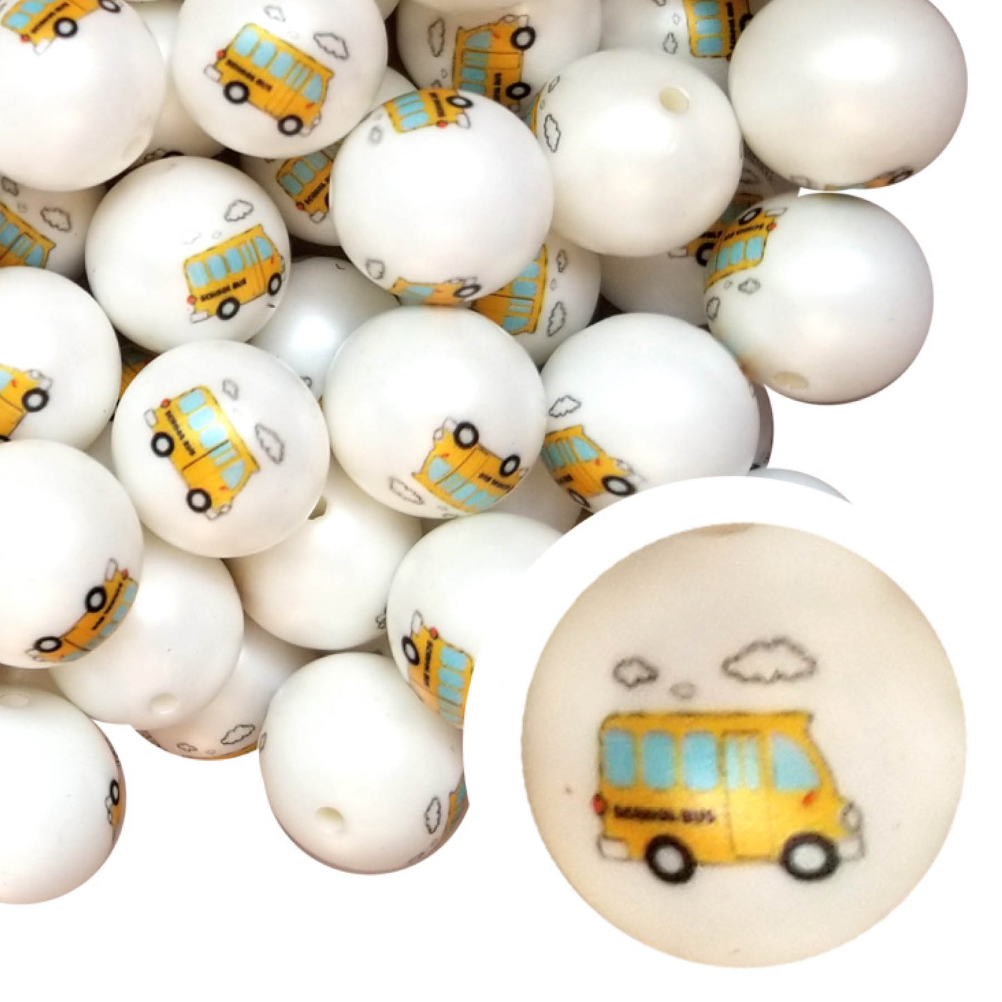 school bus 20mm printed bubblegum beads