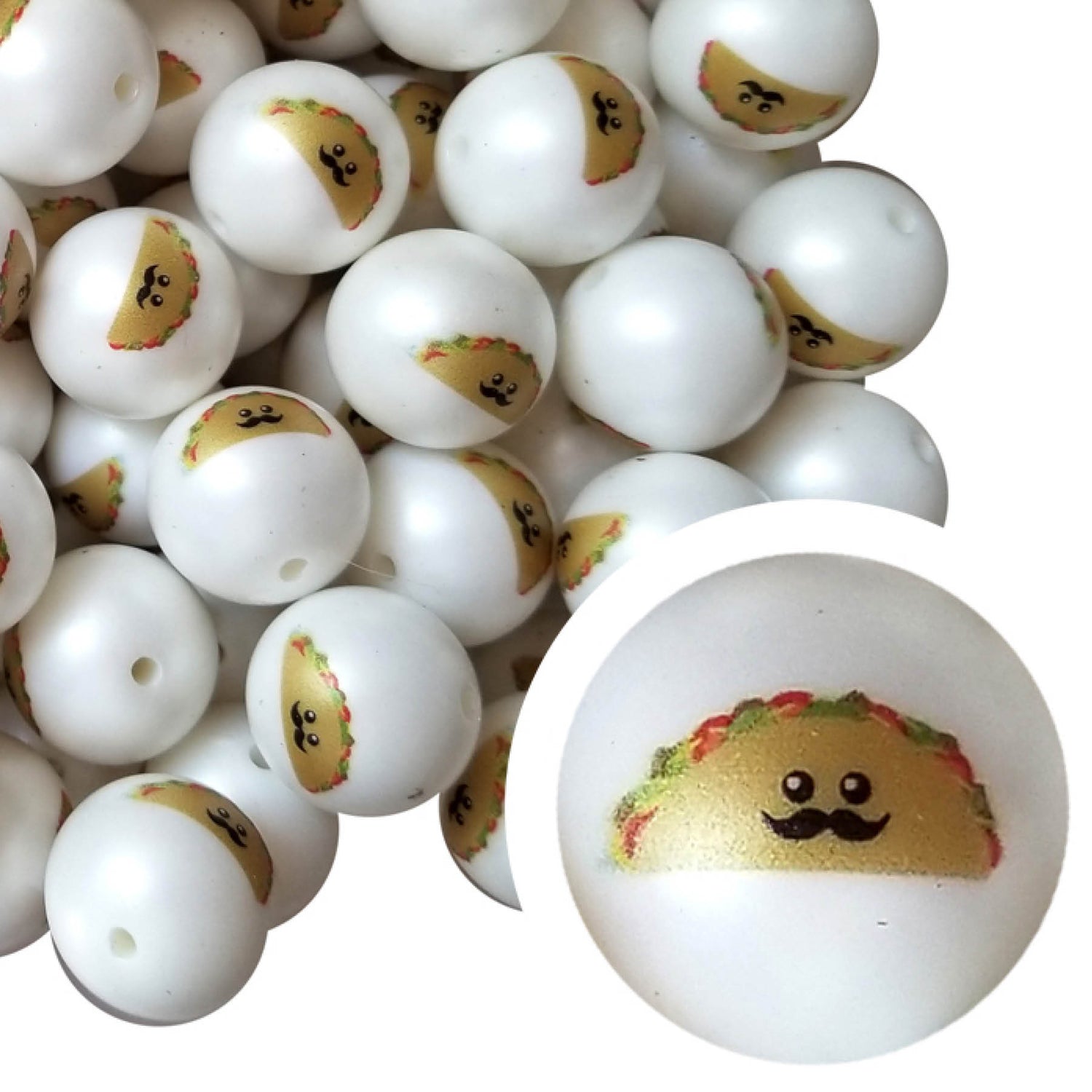 señor taco printed 20mm bubblegum beads