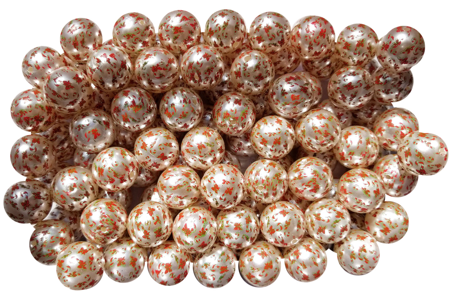 shiny pearl candy cane 20mm printed bubblegum beads