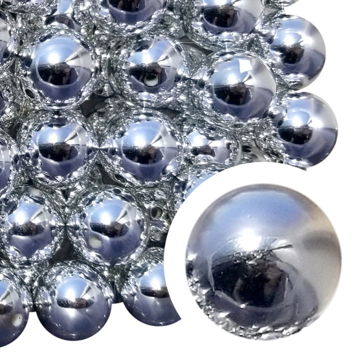 silver metallic 20mm bubblegum beads