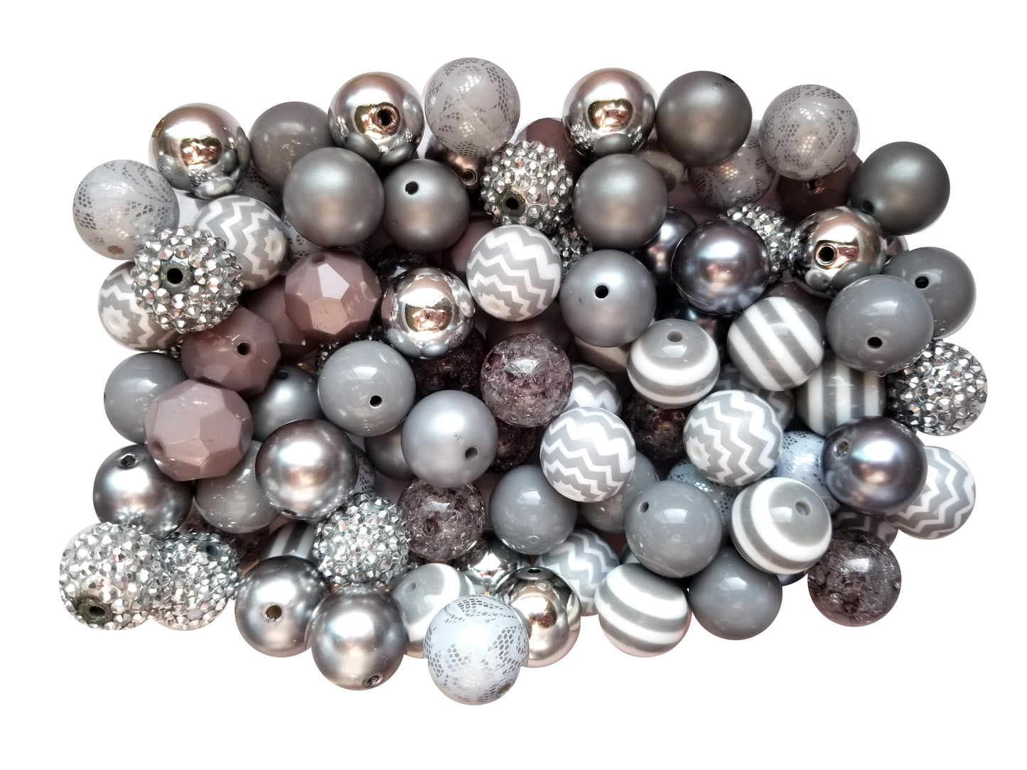 silver mixed 20mm bubblegum beads