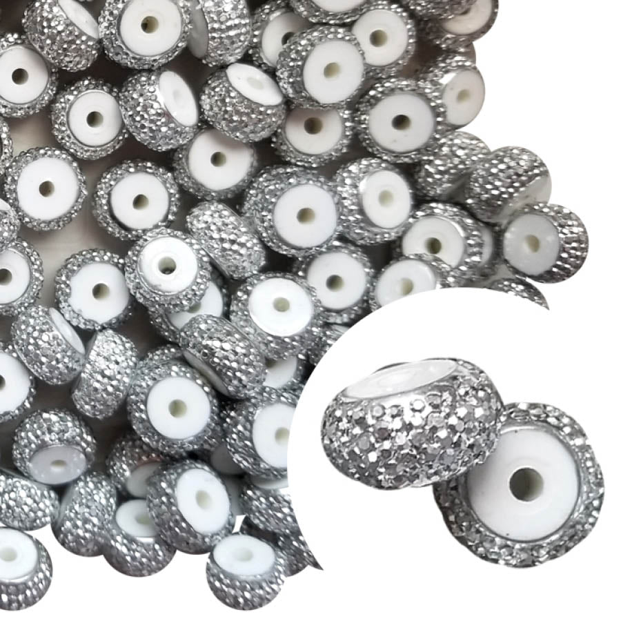 silver rhinestone rondelle 12mm x 5mm spacer beads