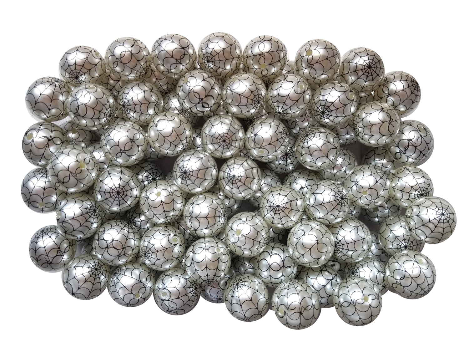 silver spider web 20mm printed wholesale bubblegum beads