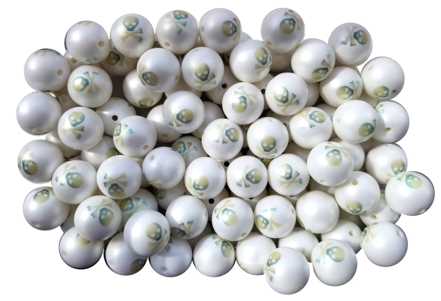 skull & crossbones 20mm printed bubblegum beads