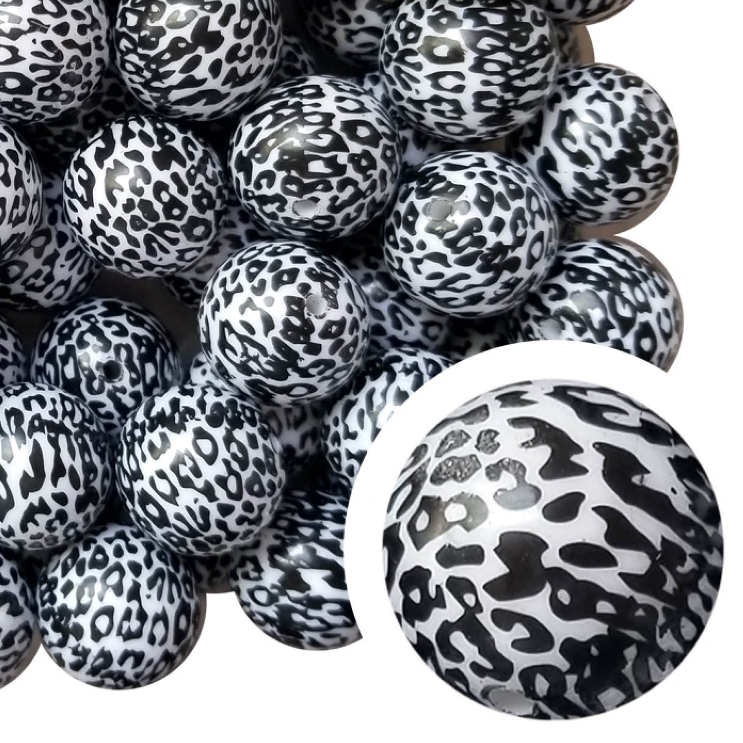 snow leopard print 20mm printed bubblegum beads