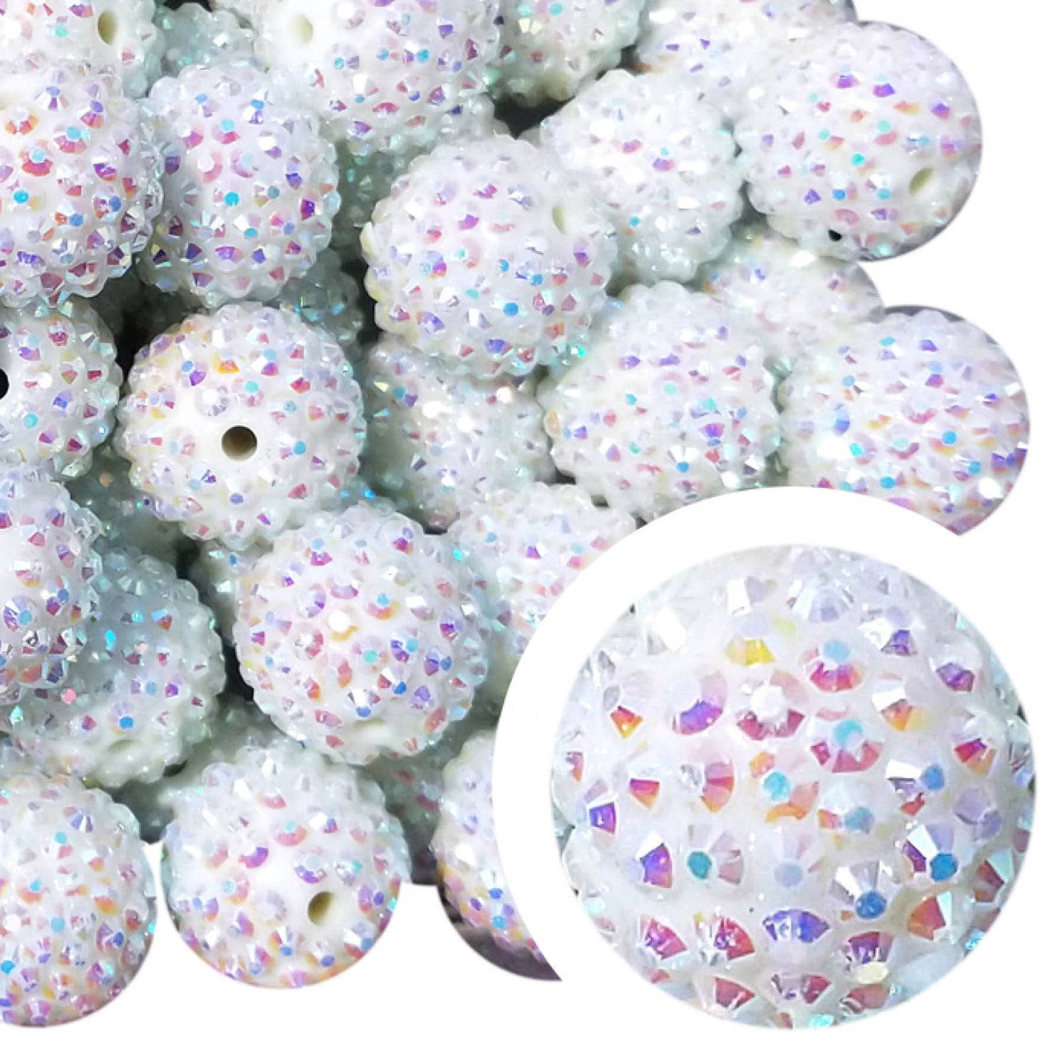 snow white rhinestone 20mm bubblegum beads
