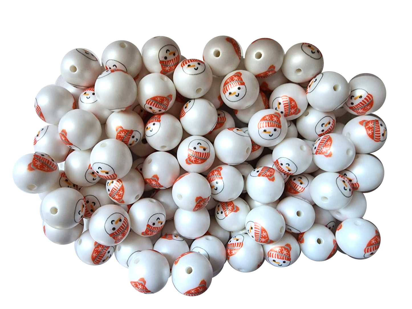 snowman face 20mm printed bubblegum beads