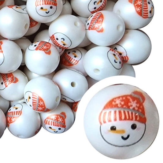 snowman face 20mm printed bubblegum beads