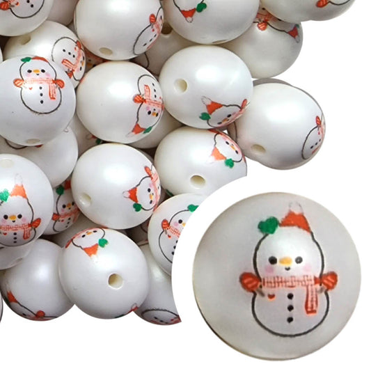 snowman with scarf 20mm printed wholesale bubblegum beads