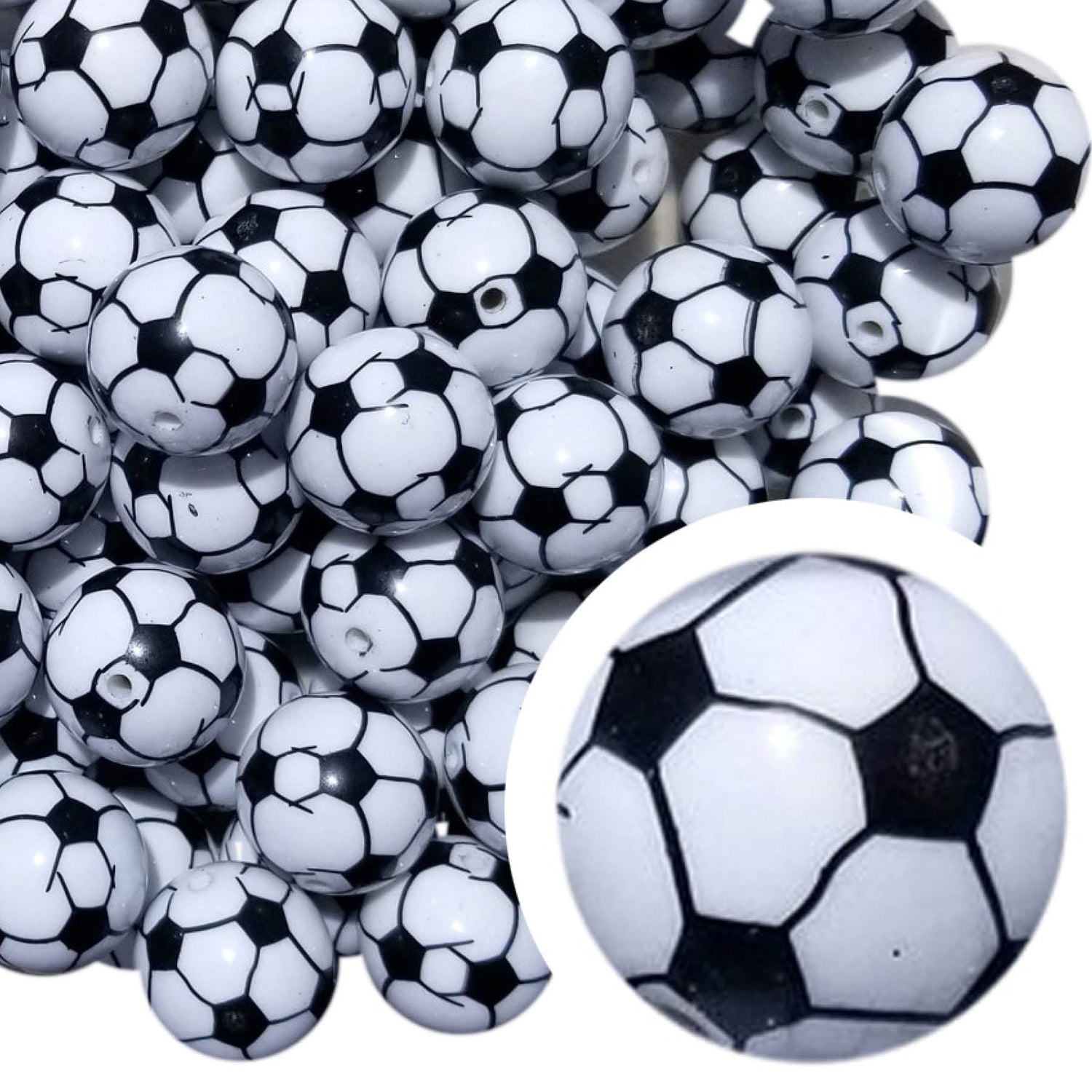 soccer ball 20mm printed bubblegum beads