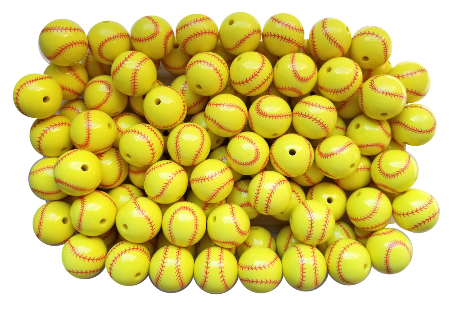softball 20mm printed bubblegum beads