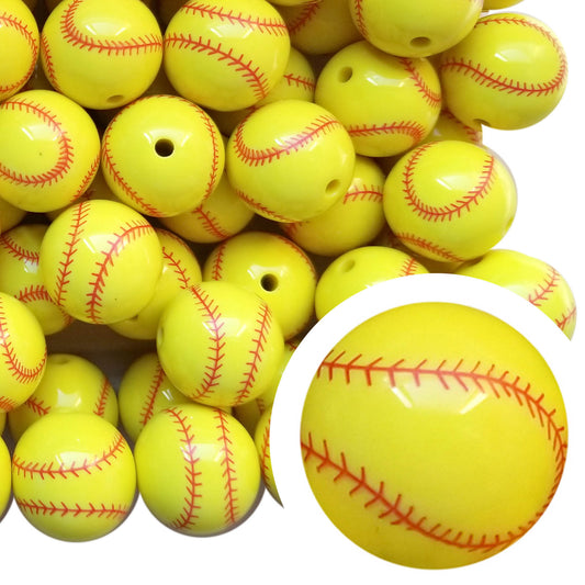 softball 20mm printed bubblegum beads