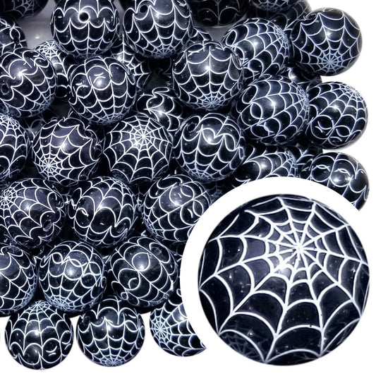 spider web 20mm printed bubblegum beads