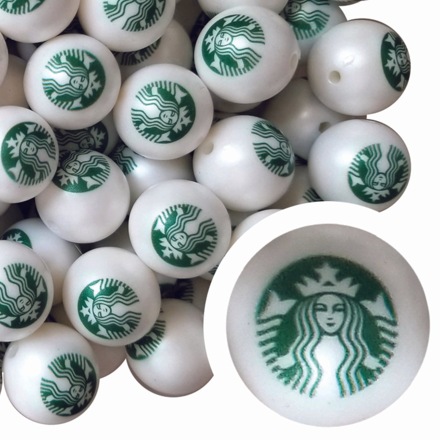 starbucks coffee logo custom printed 20mm bubblegum beads